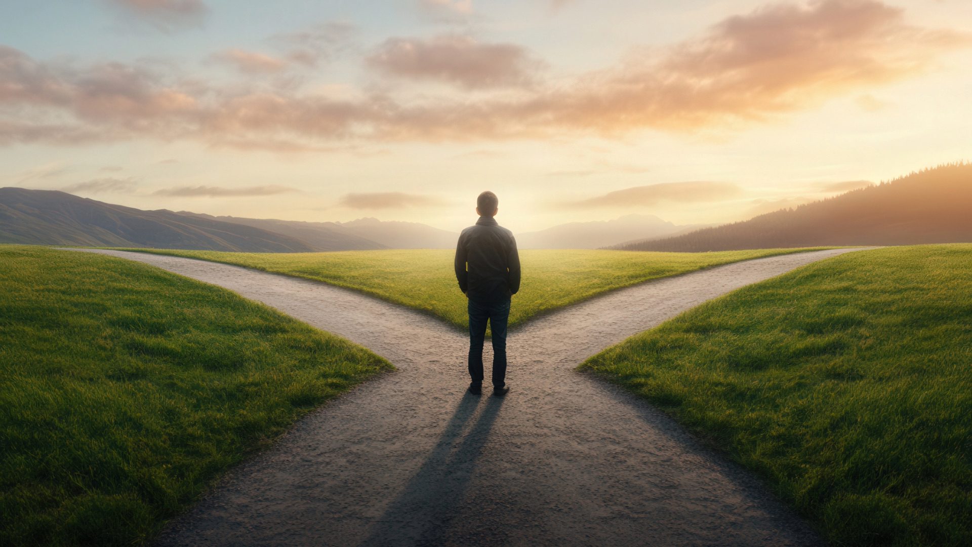 Business owner deciding between two future paths.