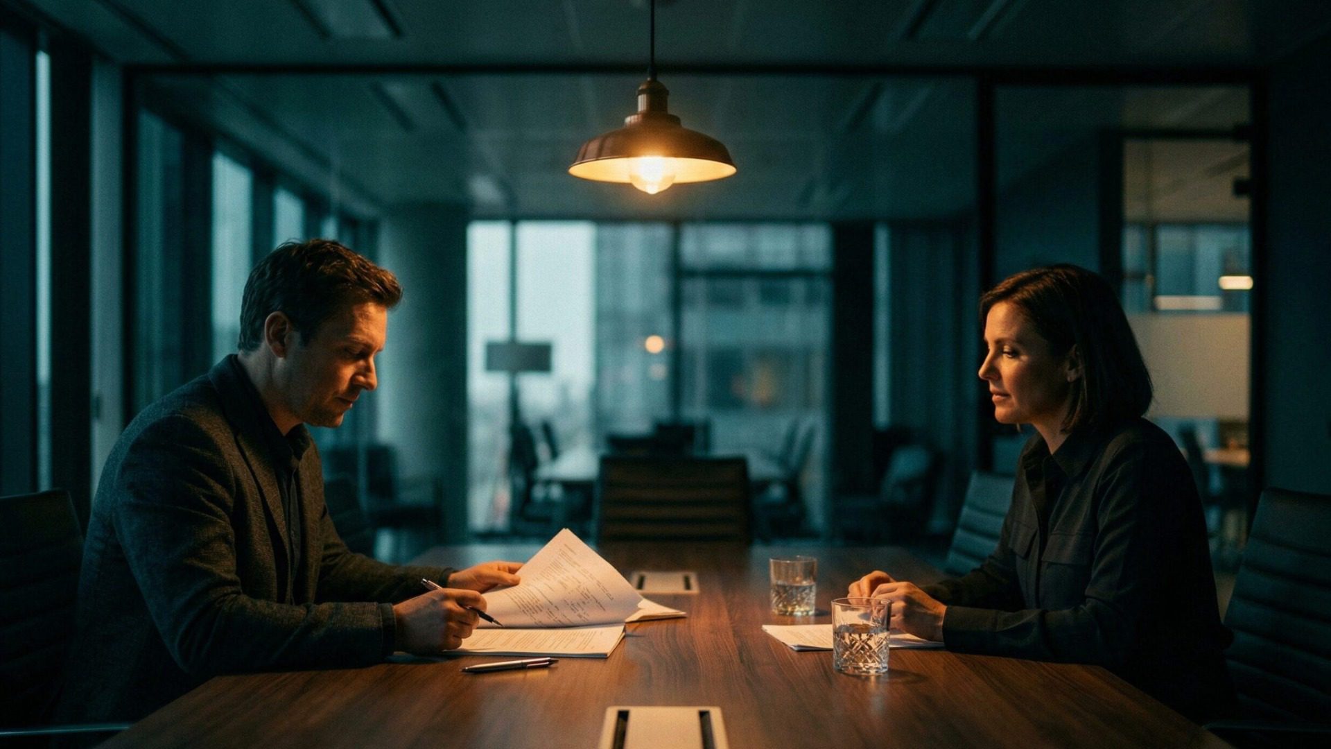 Business owner and advisor reviewing documents during a business sale